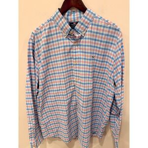Vineyard Vines Performance Whale Shirt XL Slim Fit Blue Pink Plaid